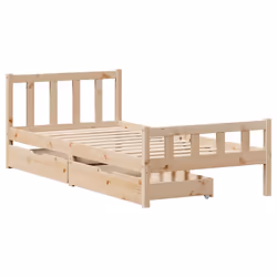 vidaXL Bed Frame with Drawers Bed Wax Solid Wood Pine - natural, 100 x 200 cm
