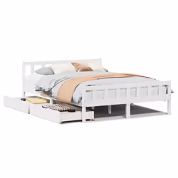 vidaXL Bed Frame with Drawers Bed Wax Solid Wood Pine - white, 150 x 200 cm