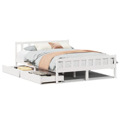 vidaXL Bed Frame with Drawers Bed Wax Solid Wood Pine - white, 150 x 200 cm