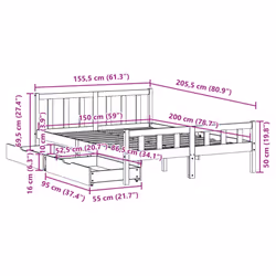 vidaXL Bed Frame with Drawers Bed Wax Solid Wood Pine - white, 150 x 200 cm