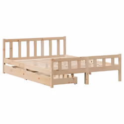 vidaXL Bed Frame with Drawers Bed Wax Solid Wood Pine - natural, 160 x 200 cm