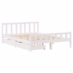 vidaXL Bed Frame with Drawers Bed Wax Solid Wood Pine - white, 160 x 200 cm