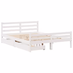 vidaXL Bed Frame with Drawers Home Bed Base Solid Wood Pine - white, 135 x 190 cm