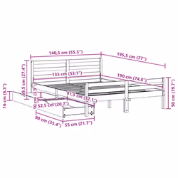 vidaXL Bed Frame with Drawers Home Bed Base Solid Wood Pine - white, 135 x 190 cm