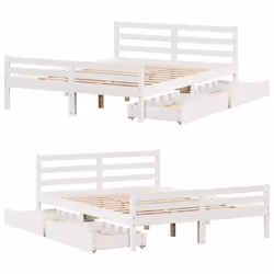 vidaXL Bed Frame with Drawers Home Bed Base Solid Wood Pine - white, 135 x 190 cm - Additional view 8