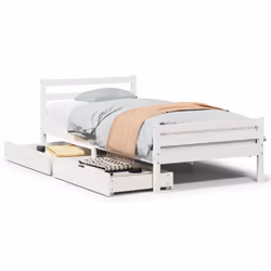 vidaXL Bed Frame with Drawers Home Bed Base Solid Wood Pine - white, 100 x 200 cm