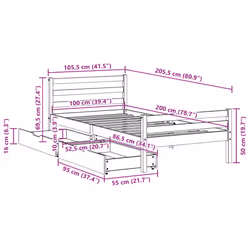 vidaXL Bed Frame with Drawers Home Bed Base Solid Wood Pine - white, 100 x 200 cm