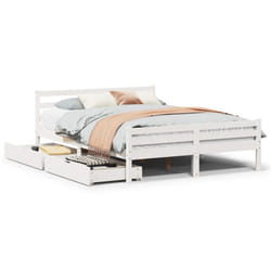 vidaXL Bed Frame with Drawers Home Bed Base Solid Wood Pine - white, 140 x 200 cm