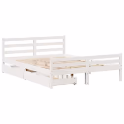 vidaXL Bed Frame with Drawers Home Bed Base Solid Wood Pine - white, 140 x 200 cm