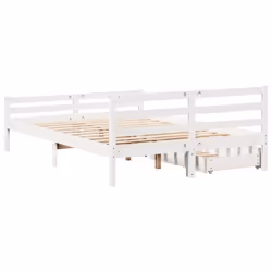 vidaXL Bed Frame with Drawers Home Bed Base Solid Wood Pine - white, 140 x 200 cm - Additional view 5