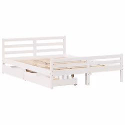 vidaXL Bed Frame with Drawers Home Bed Base Solid Wood Pine - white, 150 x 200 cm - Additional view 2