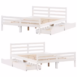 vidaXL Bed Frame with Drawers Home Bed Base Solid Wood Pine - white, 150 x 200 cm - Additional view 8