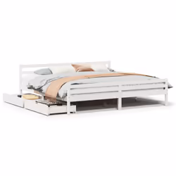 vidaXL Bed Frame with Drawers Home Bed Base Solid Wood Pine - white, 200 x 200 cm