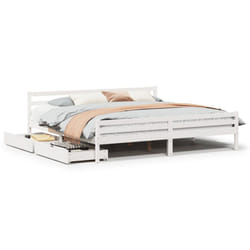 vidaXL Bed Frame with Drawers Home Bed Base Solid Wood Pine - white, 200 x 200 cm