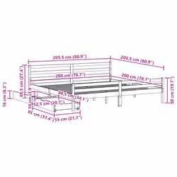 vidaXL Bed Frame with Drawers Home Bed Base Solid Wood Pine - white, 200 x 200 cm - Additional view 10