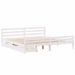 vidaXL Bed Frame with Drawers Home Bed Base Solid Wood Pine - white, 200 x 200 cm