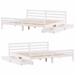 vidaXL Bed Frame with Drawers Home Bed Base Solid Wood Pine - white, 200 x 200 cm - Additional view 8