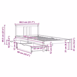 vidaXL Bed Frame with Drawers Home Bed Base 135x190 cm Double Solid Wood Pine - natural, 75 x 190 cm - Additional view 3