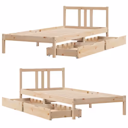 vidaXL Bed Frame with Drawers Home Bed Base 135x190 cm Double Solid Wood Pine - natural, 75 x 190 cm - Additional view 8