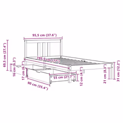 vidaXL Bed Frame with Drawers Home Bed Base 135x190 cm Double Solid Wood Pine - natural, 90 x 190 cm