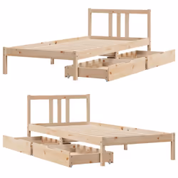vidaXL Bed Frame with Drawers Home Bed Base 135x190 cm Double Solid Wood Pine - natural, 90 x 190 cm - Additional view 8