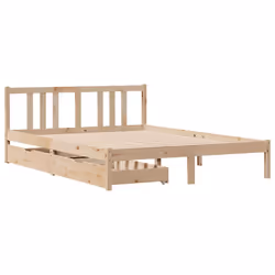 vidaXL Bed Frame with Drawers Home Bed Base 135x190 cm Double Solid Wood Pine - natural, 135 x 190 cm