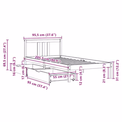 vidaXL Bed Frame with Drawers Home Bed Base 135x190 cm Double Solid Wood Pine - white, 90 x 200 cm - Additional view 3