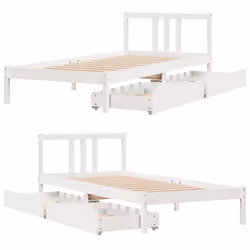 vidaXL Bed Frame with Drawers Home Bed Base 135x190 cm Double Solid Wood Pine - white, 90 x 200 cm - Additional view 8