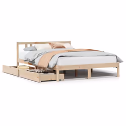 vidaXL Bed Frame with Drawers Home Bed Base 135x190 cm Double Solid Wood Pine - natural, 120 x 200 cm