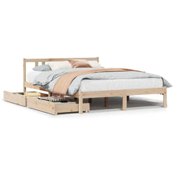 vidaXL Bed Frame with Drawers Home Bed Base 135x190 cm Double Solid Wood Pine - natural, 120 x 200 cm