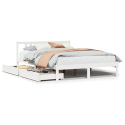 vidaXL Bed Frame with Drawers Home Bed Base 135x190 cm Double Solid Wood Pine - white, 140 x 200 cm