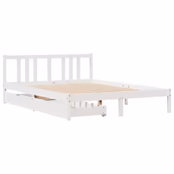 vidaXL Bed Frame with Drawers Home Bed Base 135x190 cm Double Solid Wood Pine - white, 140 x 200 cm