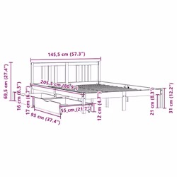 vidaXL Bed Frame with Drawers Home Bed Base 135x190 cm Double Solid Wood Pine - white, 140 x 200 cm
