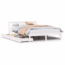 vidaXL Bed Frame with Drawers Home Bed Base 135x190 cm Double Solid Wood Pine - white, 160 x 200 cm