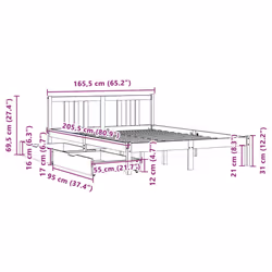 vidaXL Bed Frame with Drawers Home Bed Base 135x190 cm Double Solid Wood Pine - white, 160 x 200 cm