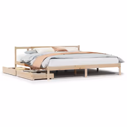 vidaXL Bed Frame with Drawers Home Bed Base 135x190 cm Double Solid Wood Pine - natural, 200 x 200 cm