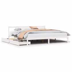 vidaXL Bed Frame with Drawers Home Bed Base 135x190 cm Double Solid Wood Pine - white, 200 x 200 cm