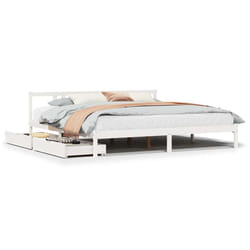 vidaXL Bed Frame with Drawers Home Bed Base 135x190 cm Double Solid Wood Pine - white, 200 x 200 cm
