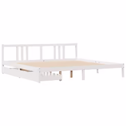 vidaXL Bed Frame with Drawers Home Bed Base 135x190 cm Double Solid Wood Pine - white, 200 x 200 cm