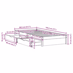 vidaXL Bed Frame with Drawers Bed Base 150x200 cm King Size Solid Wood Pine - natural, 75 x 190 cm - Additional view 3