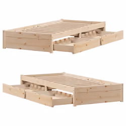 vidaXL Bed Frame with Drawers Bed Base 150x200 cm King Size Solid Wood Pine - natural, 75 x 190 cm - Additional view 8