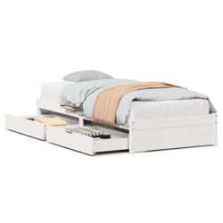 vidaXL Bed Frame with Drawers Bed Base 150x200 cm King Size Solid Wood Pine - white, 90 x 190 cm