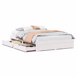 vidaXL Bed Frame with Drawers Bed Base 150x200 cm King Size Solid Wood Pine - white, 150 x 200 cm