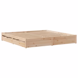 vidaXL Bed Frame with Drawers Bed Base 150x200 cm King Size Solid Wood Pine - natural, 180 x 200 cm