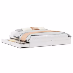 vidaXL Bed Frame with Drawers Bed Base 150x200 cm King Size Solid Wood Pine - white, 180 x 200 cm