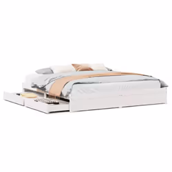 vidaXL Bed Frame with Drawers Bed Base 150x200 cm King Size Solid Wood Pine - white, 200 x 200 cm
