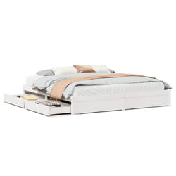 vidaXL Bed Frame with Drawers Bed Base 150x200 cm King Size Solid Wood Pine - white, 200 x 200 cm