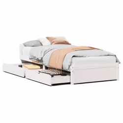 vidaXL Bed Frame with Drawers Home Bedroom Bed Base Bedstead Solid Wood Pine - white, 75 x 190 cm