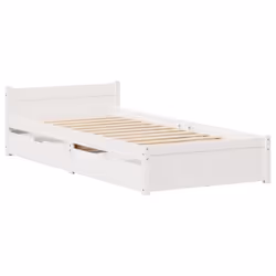 vidaXL Bed Frame with Drawers Home Bedroom Bed Base Bedstead Solid Wood Pine - white, 75 x 190 cm