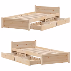 vidaXL Bed Frame with Drawers Home Bedroom Bed Base Bedstead Solid Wood Pine - natural, 90 x 190 cm - Additional view 8
